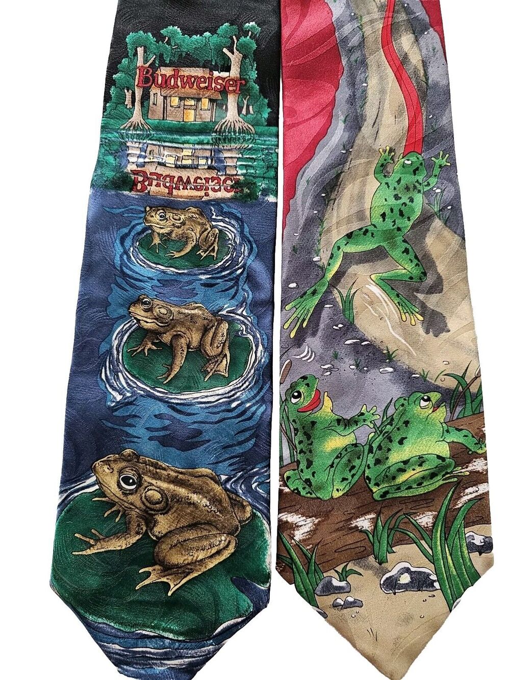 2 Budweiser Frogs Vintage 1995 Silk Tie Anheuser-Busch Necktie 56" x 4"